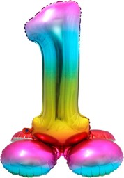 Bild von Stand-Folienballon Zahl 1 Regenbogen