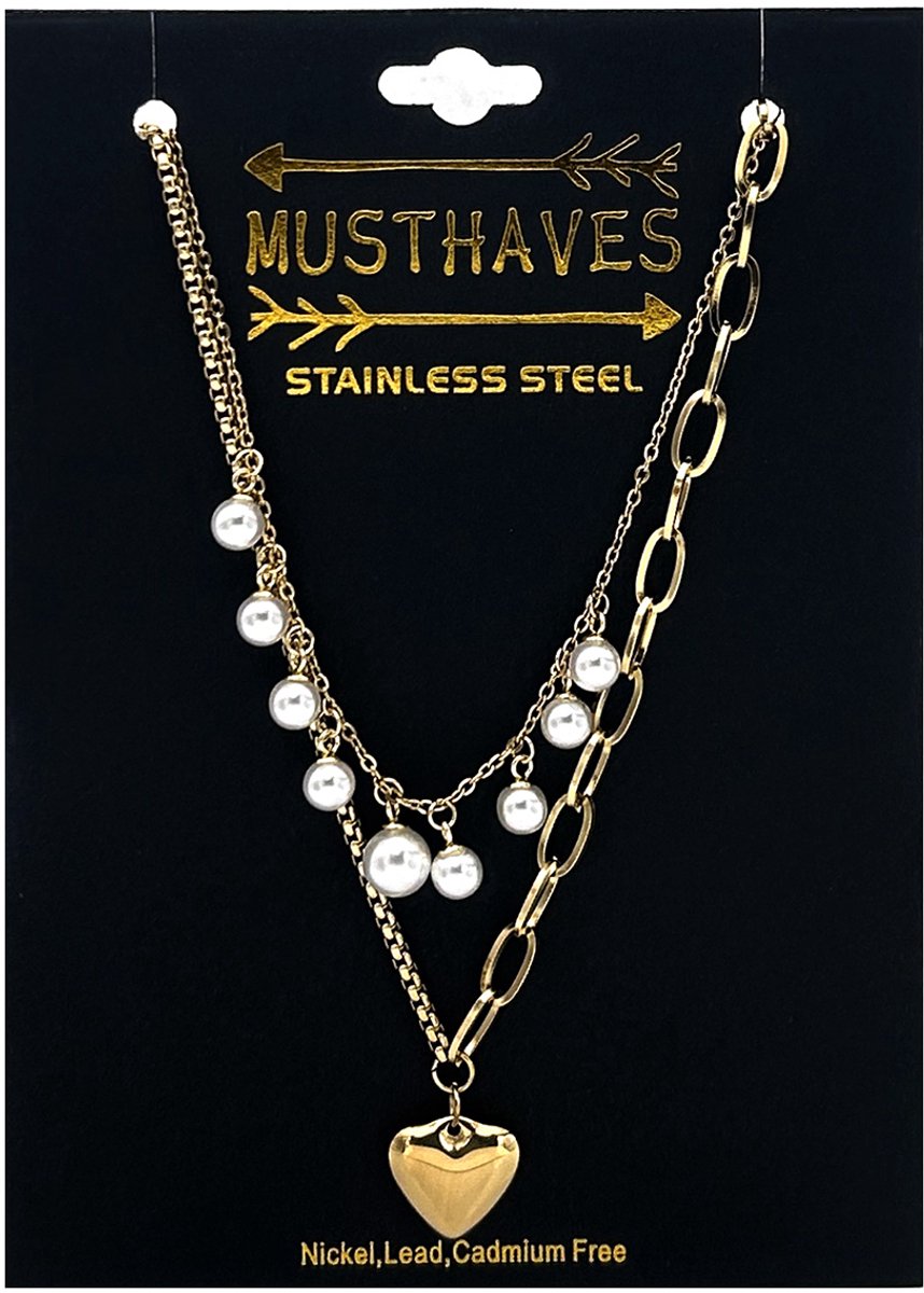 Bild von Halskette mit Perlen und Herzanhänger goldfarben