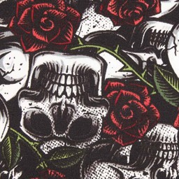 Bild von Baumwolle Poplin "Skulls with Roses" weiss